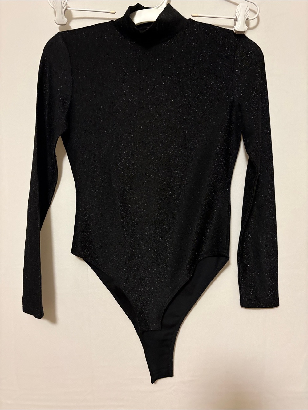 Blank NYC Black Sparkle Long-Sleeve Bodysuit w open back
